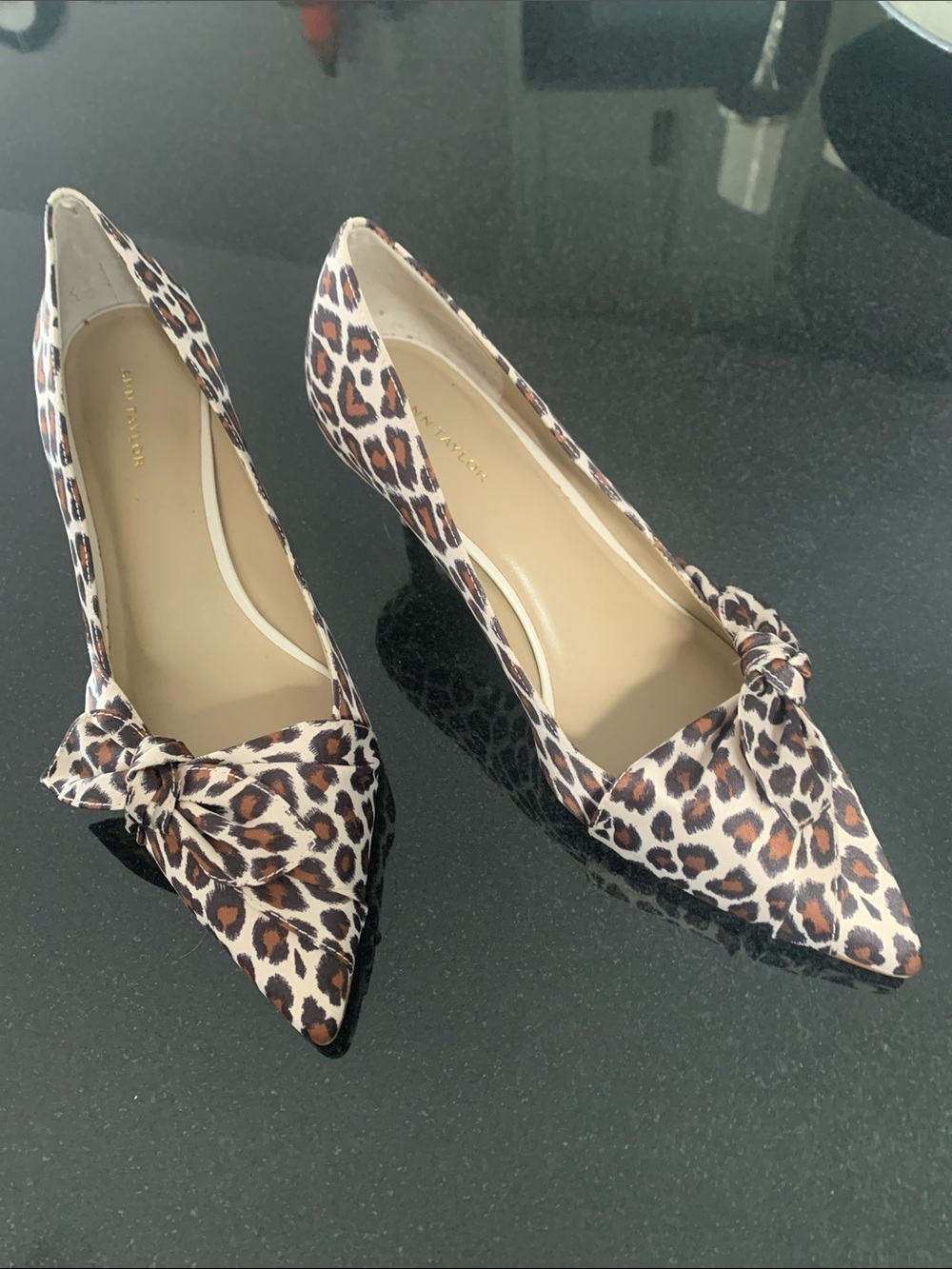 Leopard Print Pointed Toe Bow Heels- Women’s